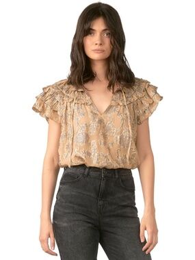 Sen Ander Ruffle Metallic Gold Blouse Size Small